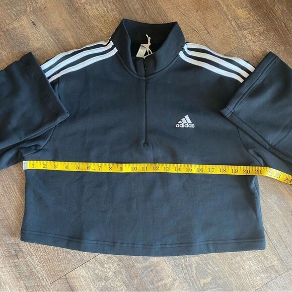 ADIDAS Crop Pullover NEW Zipper Black White Athleisure Medium Women’s - Picture 8 of 11